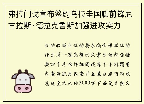 弗拉门戈宣布签约乌拉圭国脚前锋尼古拉斯·德拉克鲁斯加强进攻实力